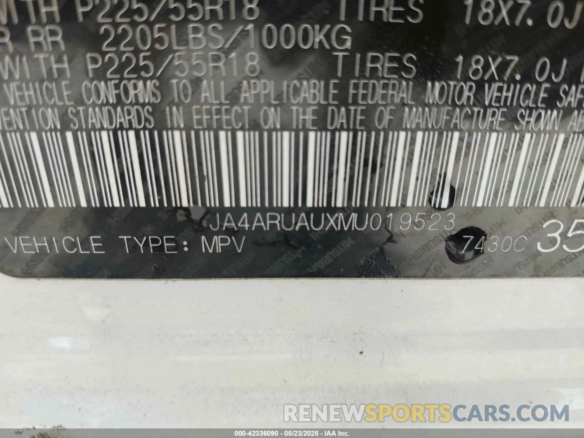 9 Photograph of a damaged car JA4ARUAUXMU019523 MITSUBISHI OUTLANDER SPORT 2021