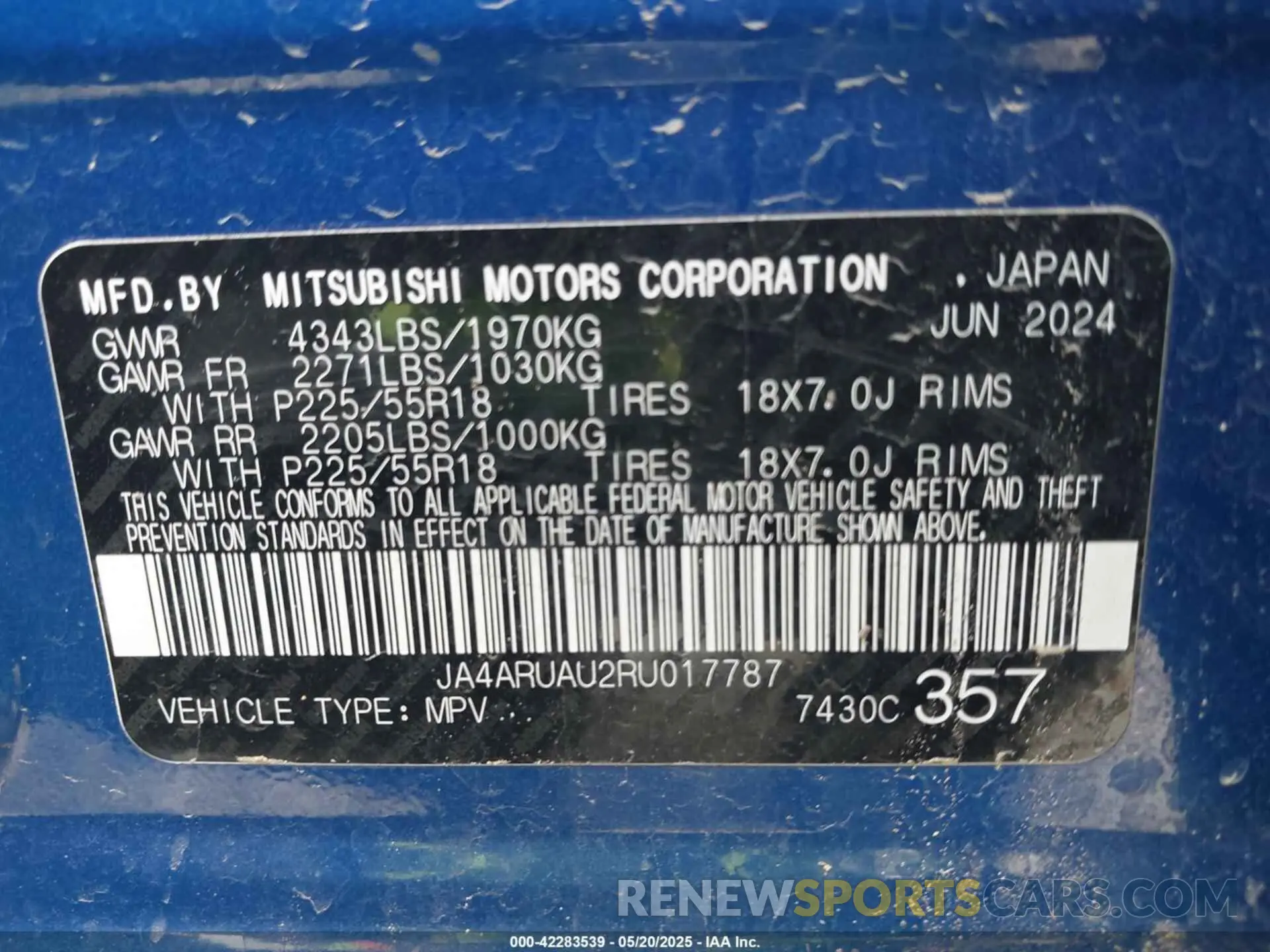 9 Фотография поврежденного автомобиля JA4ARUAU2RU017787 MITSUBISHI OUTLANDER SPORT 2024