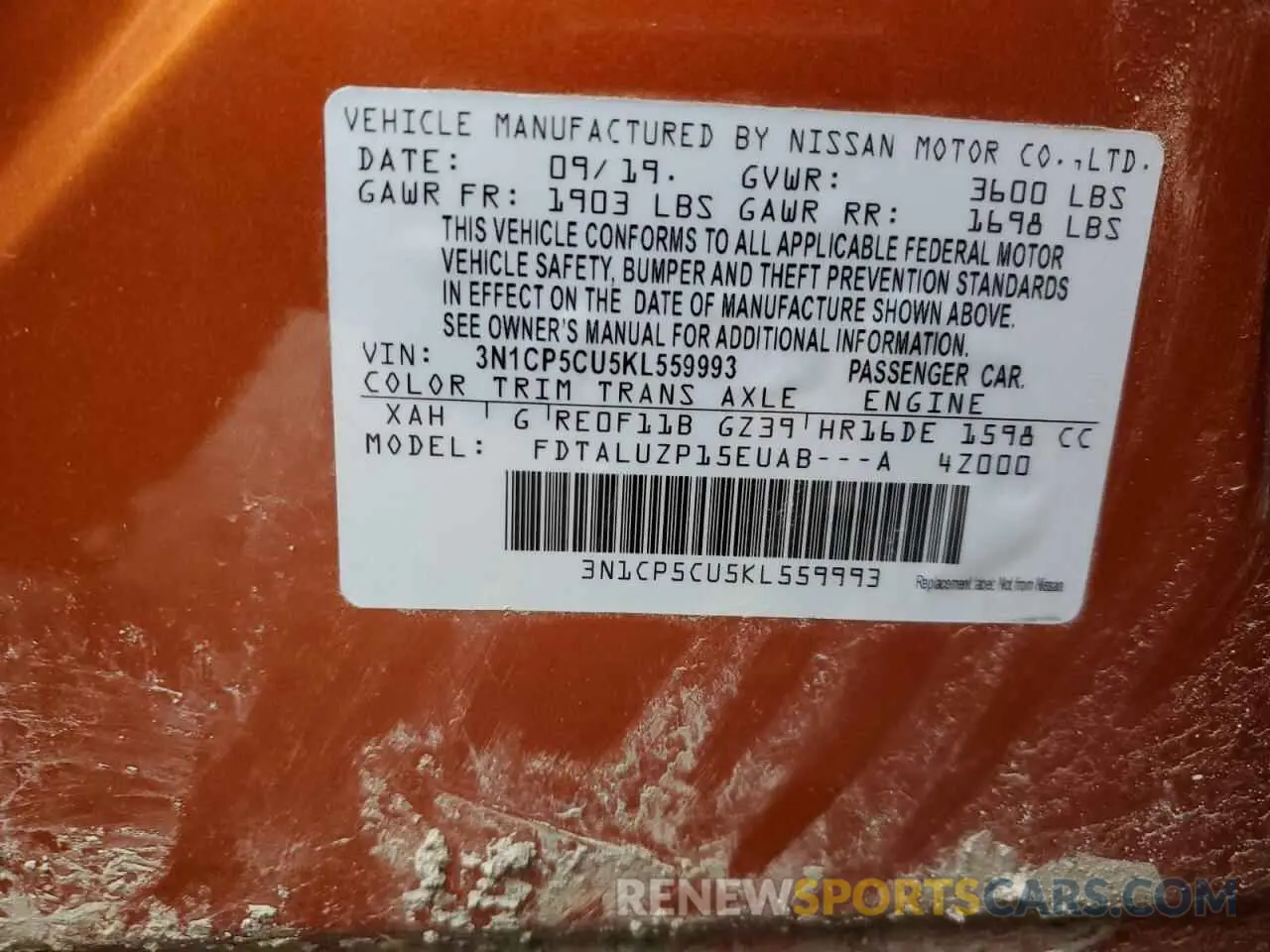 14 Фотография поврежденного автомобиля 3N1CP5CU5KL559993 NISSAN 200SX 2019