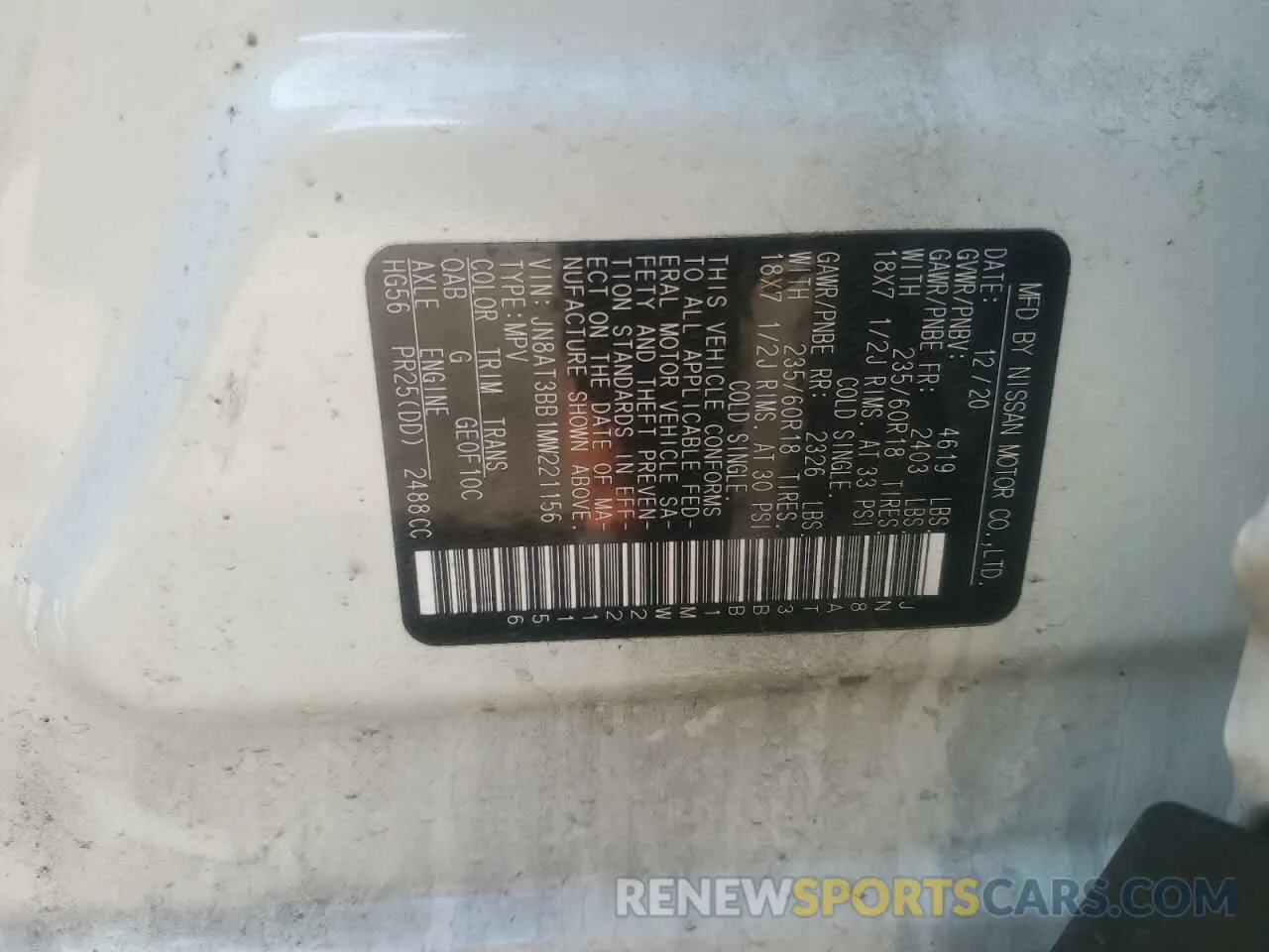 15 Photograph of a damaged car JN8AT3BB1MW221156 NISSAN All Models 2021