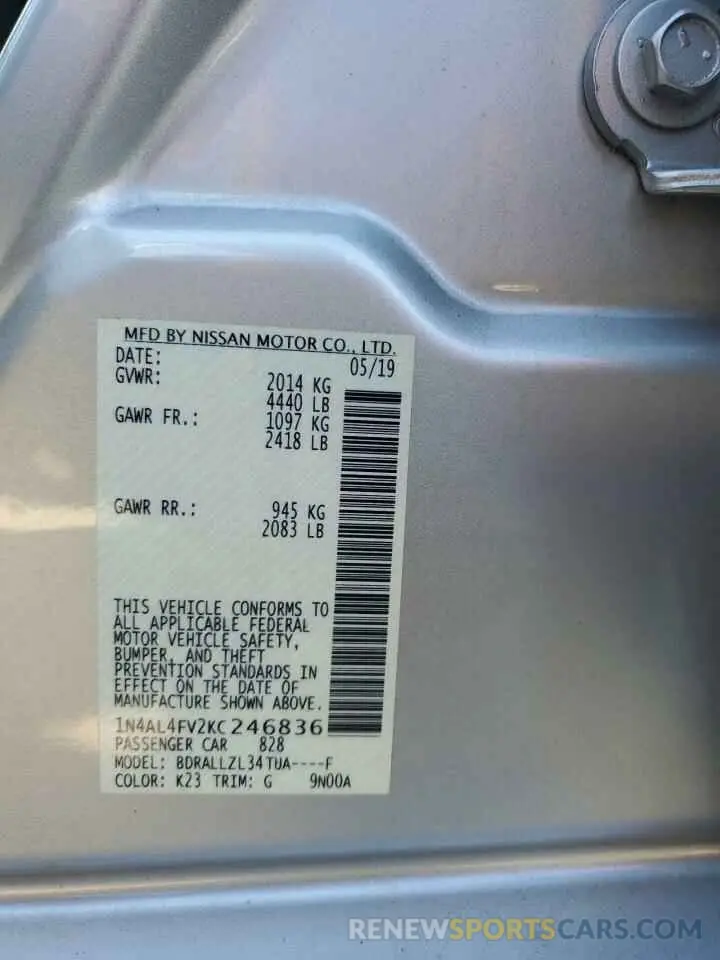 13 Photograph of a damaged car 1N4AL4FV2KC246836 NISSAN ALTIMA 2019