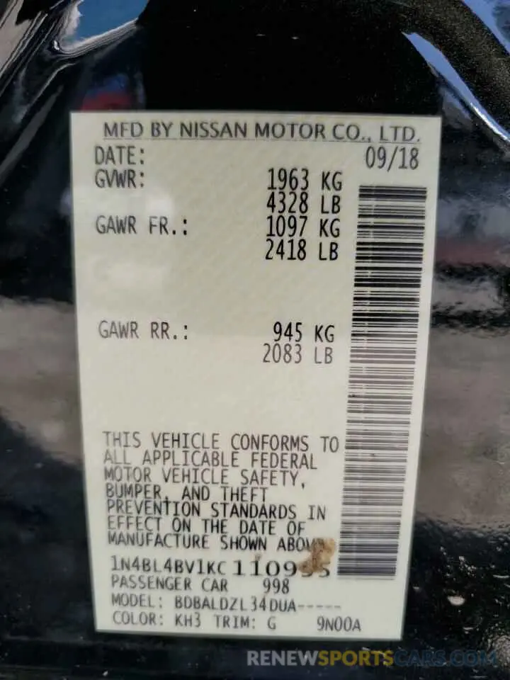 12 Фотография поврежденного автомобиля 1N4BL4BV1KC110935 NISSAN ALTIMA 2019