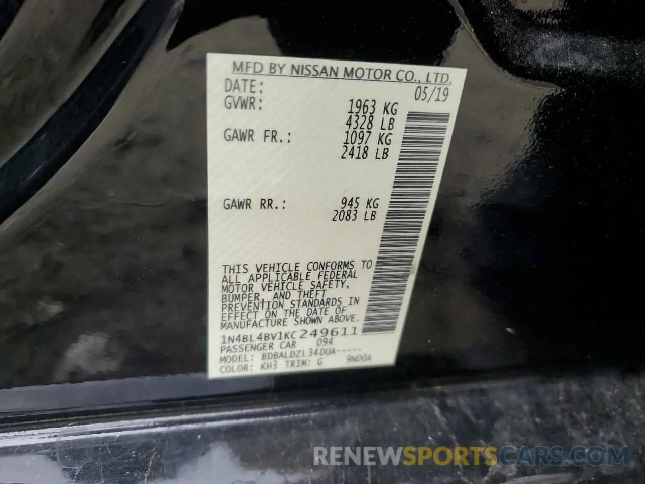 12 Фотография поврежденного автомобиля 1N4BL4BV1KC249611 NISSAN ALTIMA 2019