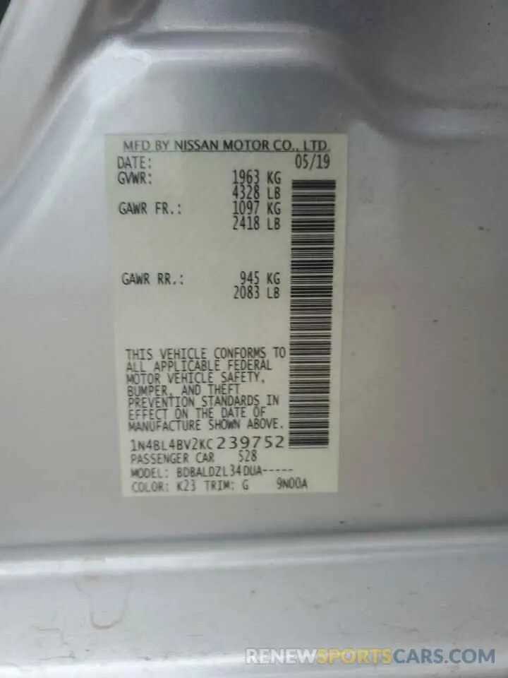12 Фотография поврежденного автомобиля 1N4BL4BV2KC239752 NISSAN ALTIMA 2019