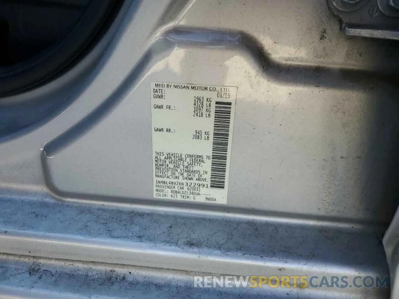 14 Photograph of a damaged car 1N4BL4BV2KN322991 NISSAN ALTIMA 2019