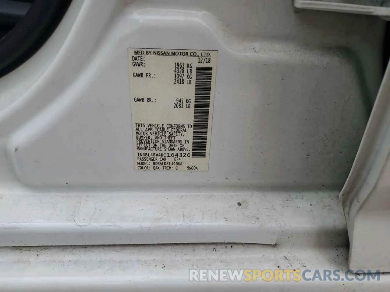 12 Фотография поврежденного автомобиля 1N4BL4BV4KC164326 NISSAN ALTIMA 2019