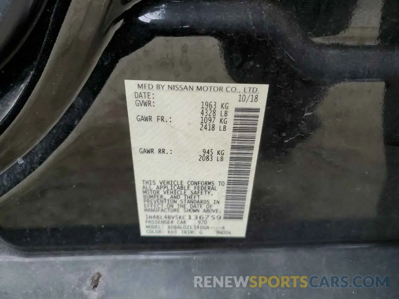 14 Фотография поврежденного автомобиля 1N4BL4BV5KC136759 NISSAN ALTIMA 2019