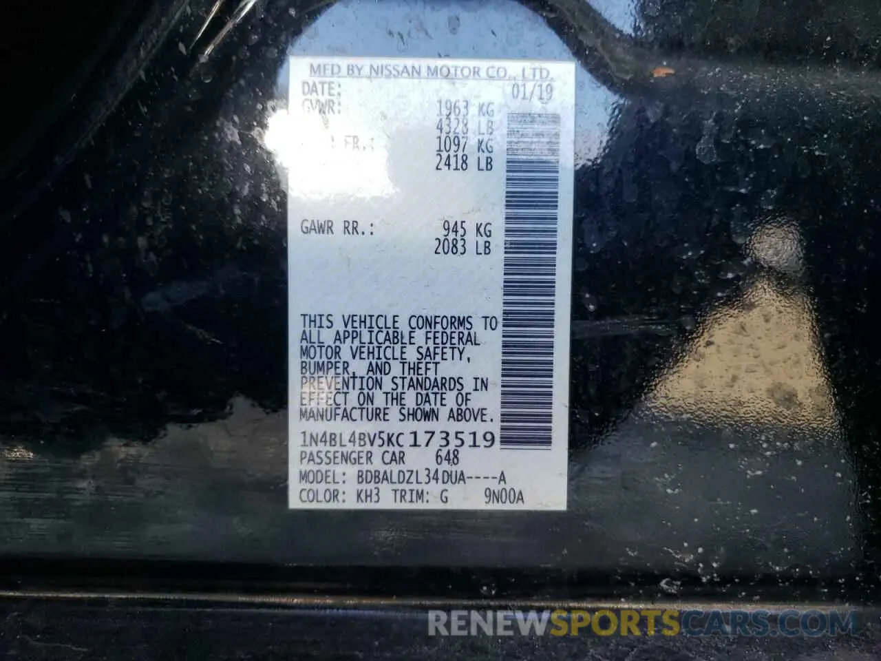 12 Фотография поврежденного автомобиля 1N4BL4BV5KC173519 NISSAN ALTIMA 2019