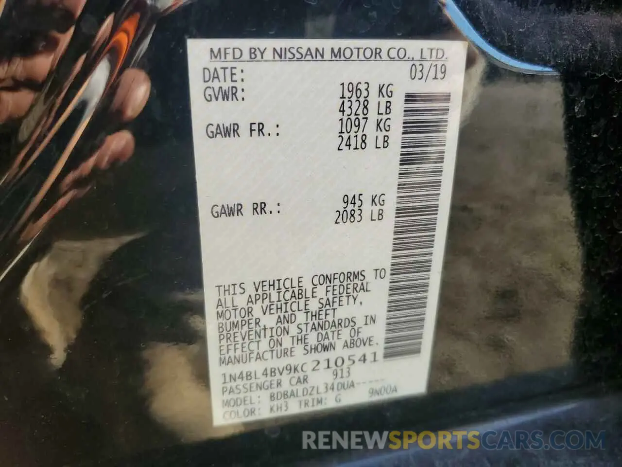 14 Photograph of a damaged car 1N4BL4BV9KC210541 NISSAN ALTIMA 2019