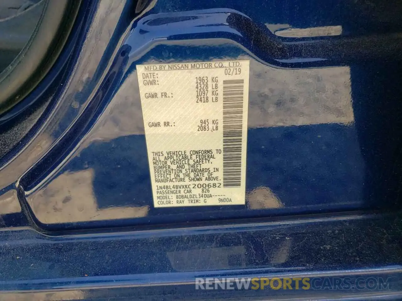 12 Photograph of a damaged car 1N4BL4BVXKC200682 NISSAN ALTIMA 2019