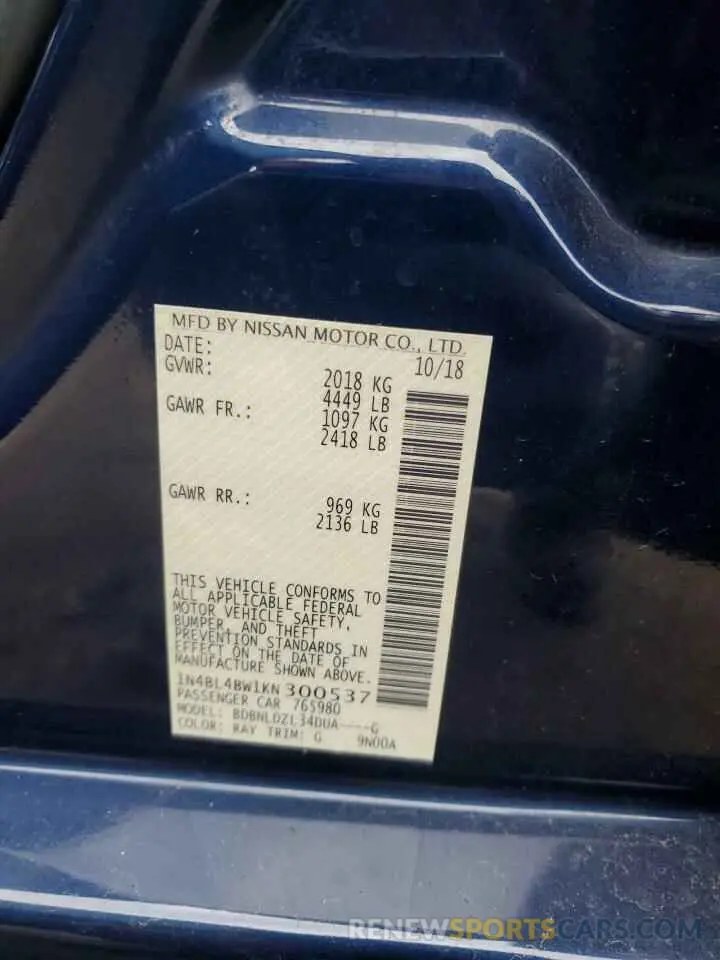 12 Photograph of a damaged car 1N4BL4BW1KN300537 NISSAN ALTIMA 2019