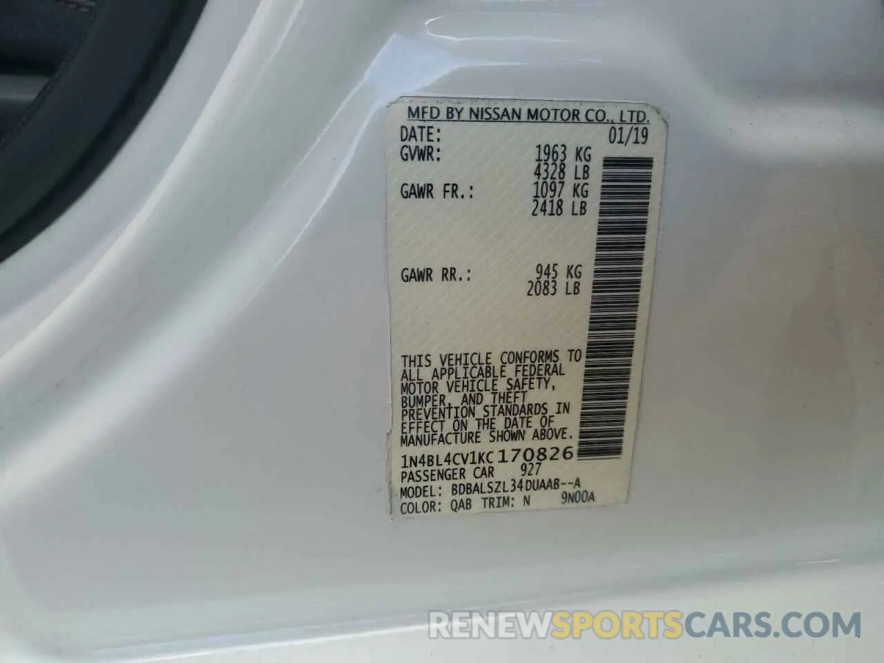 12 Фотография поврежденного автомобиля 1N4BL4CV1KC170826 NISSAN ALTIMA 2019