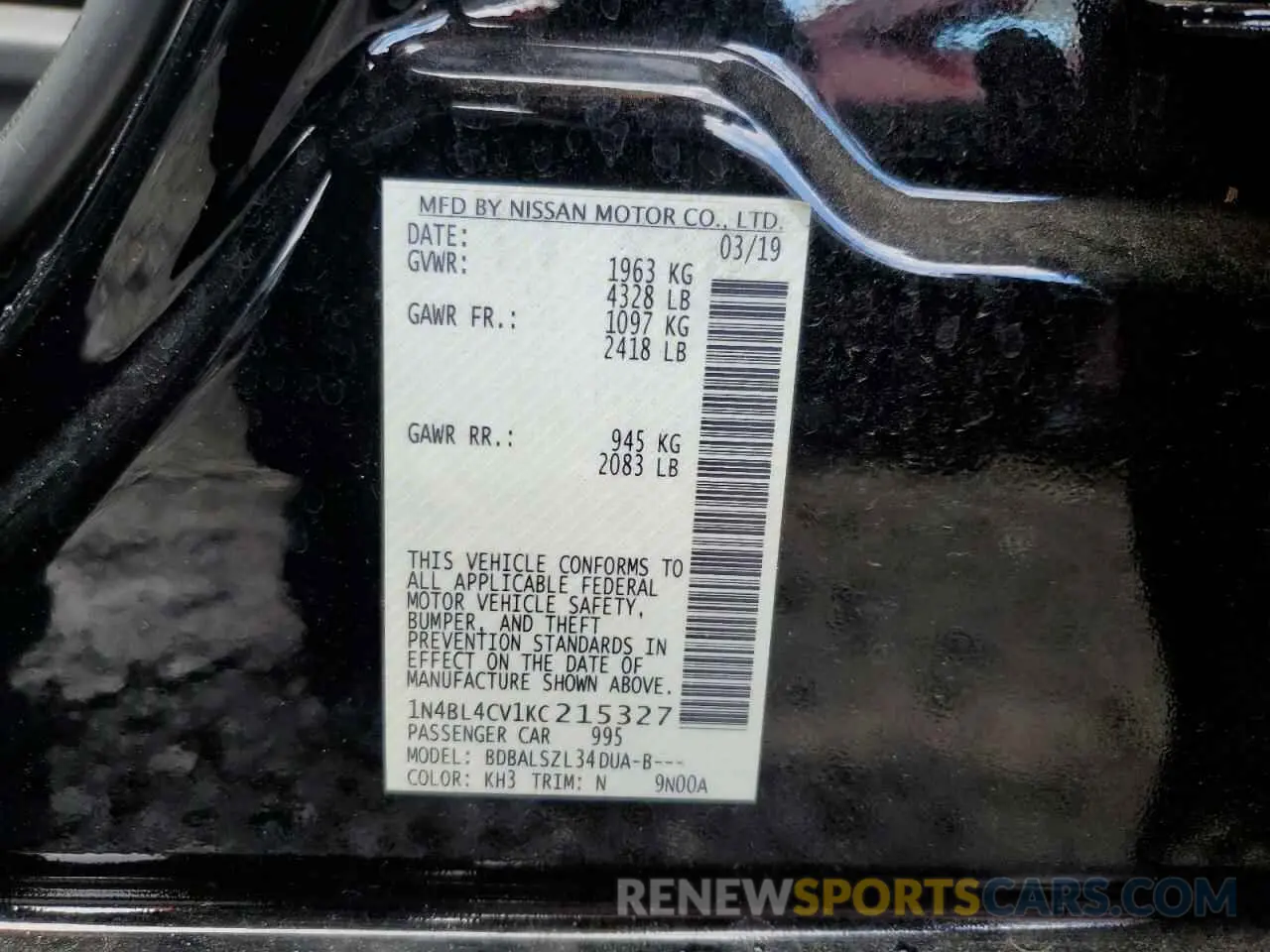 13 Фотография поврежденного автомобиля 1N4BL4CV1KC215327 NISSAN ALTIMA 2019