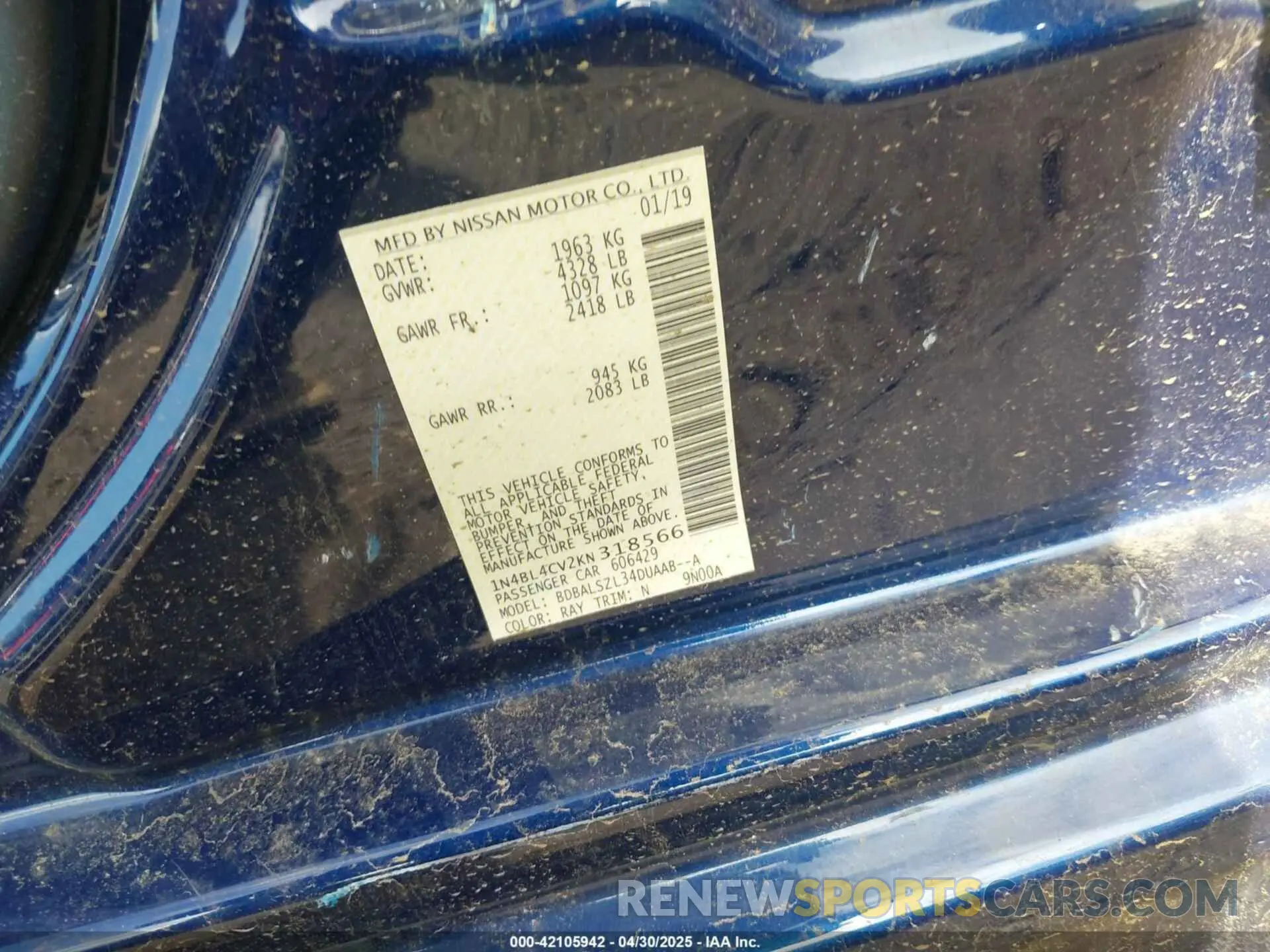 9 Фотография поврежденного автомобиля 1N4BL4CV2KN318566 NISSAN ALTIMA 2019