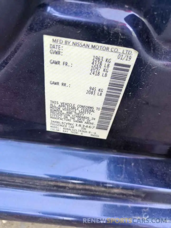 13 Photograph of a damaged car 1N4BL4CV9KC183467 NISSAN ALTIMA 2019