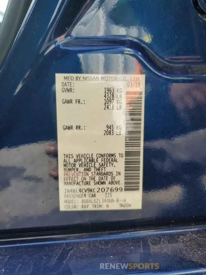 12 Фотография поврежденного автомобиля 1N4BL4CV9KC207699 NISSAN ALTIMA 2019