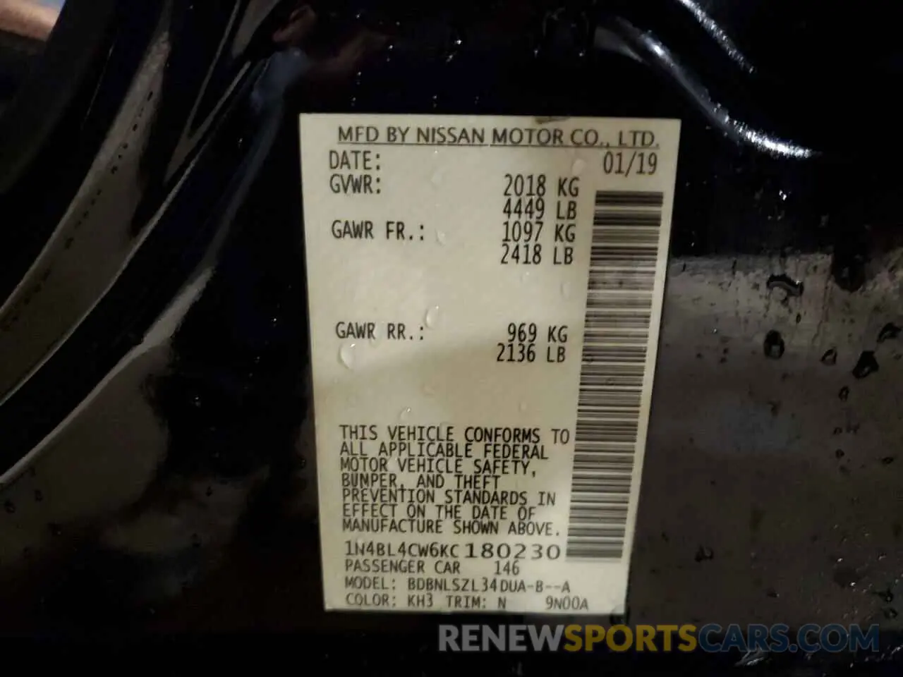 12 Фотография поврежденного автомобиля 1N4BL4CW6KC180230 NISSAN ALTIMA 2019