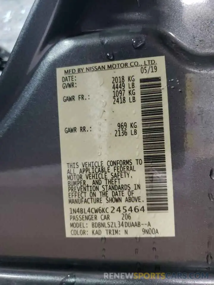 13 Photograph of a damaged car 1N4BL4CW6KC245464 NISSAN ALTIMA 2019