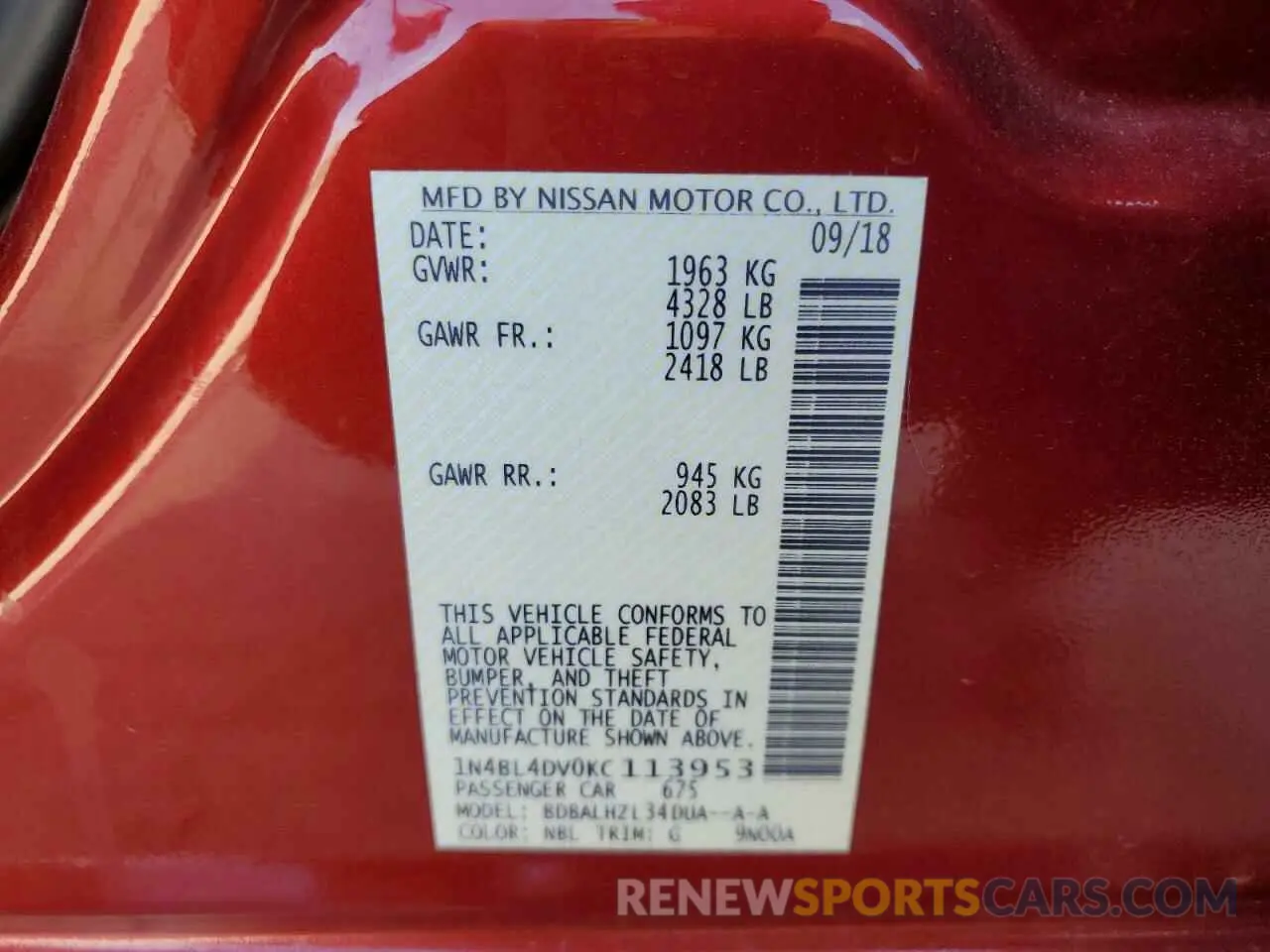 12 Фотография поврежденного автомобиля 1N4BL4DV0KC113953 NISSAN ALTIMA 2019