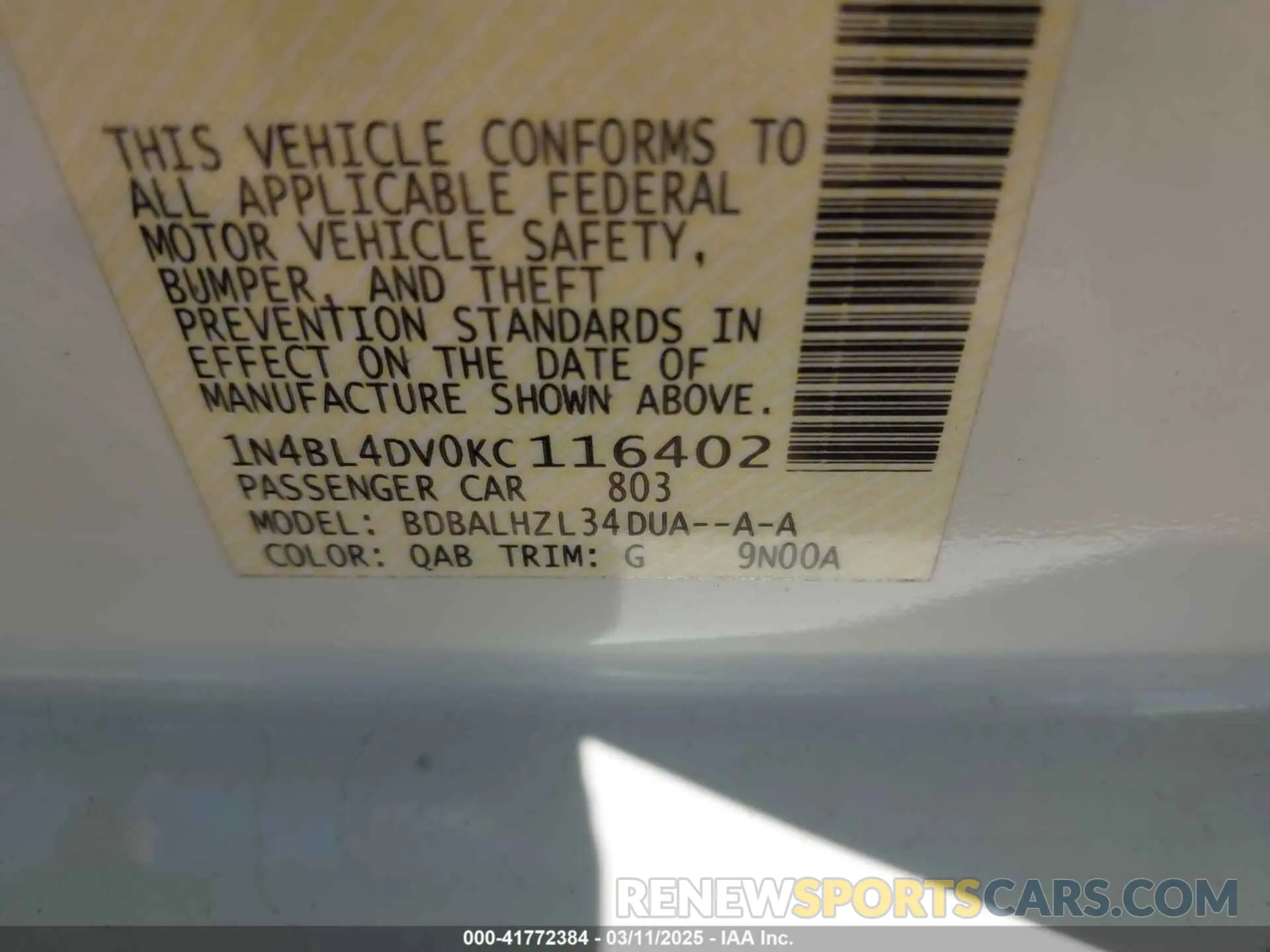 9 Фотография поврежденного автомобиля 1N4BL4DV0KC116402 NISSAN ALTIMA 2019