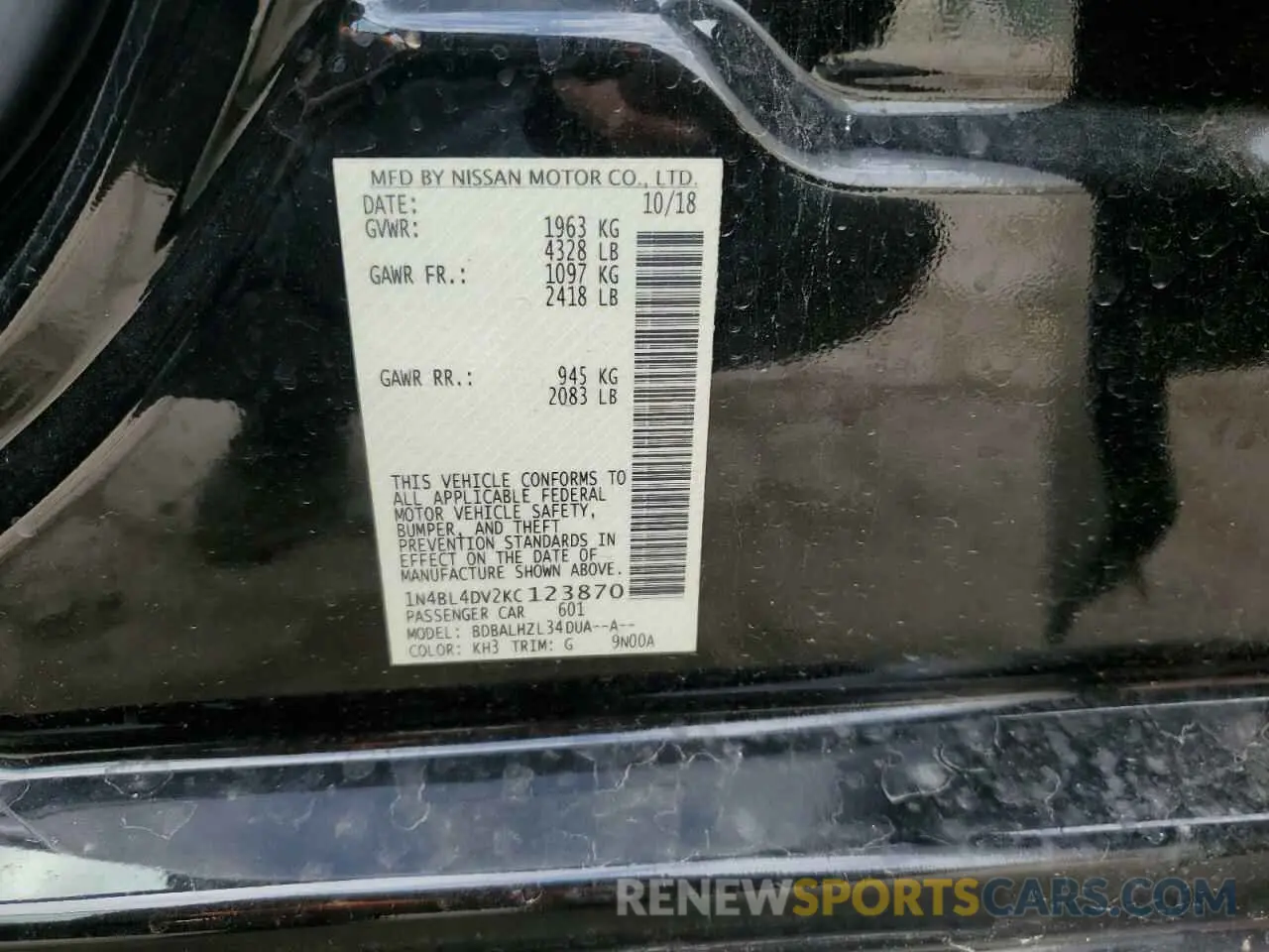 14 Photograph of a damaged car 1N4BL4DV2KC123870 NISSAN ALTIMA 2019