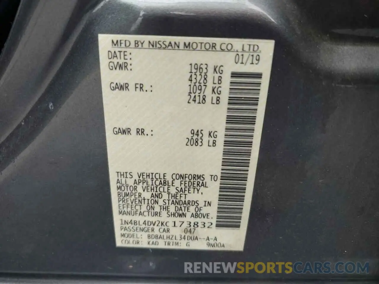 12 Фотография поврежденного автомобиля 1N4BL4DV2KC173832 NISSAN ALTIMA 2019