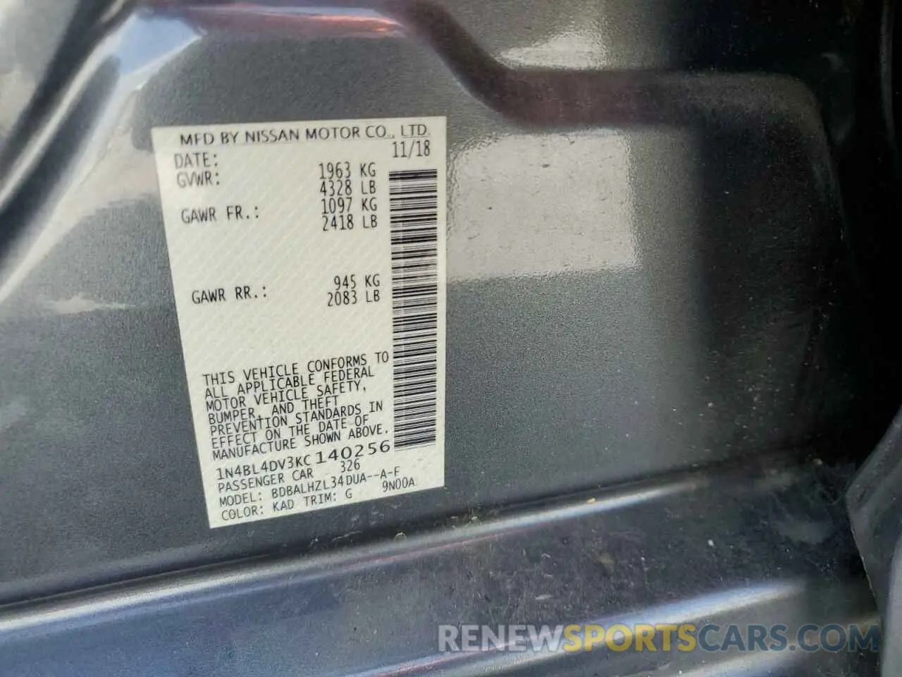 14 Photograph of a damaged car 1N4BL4DV3KC140256 NISSAN ALTIMA 2019