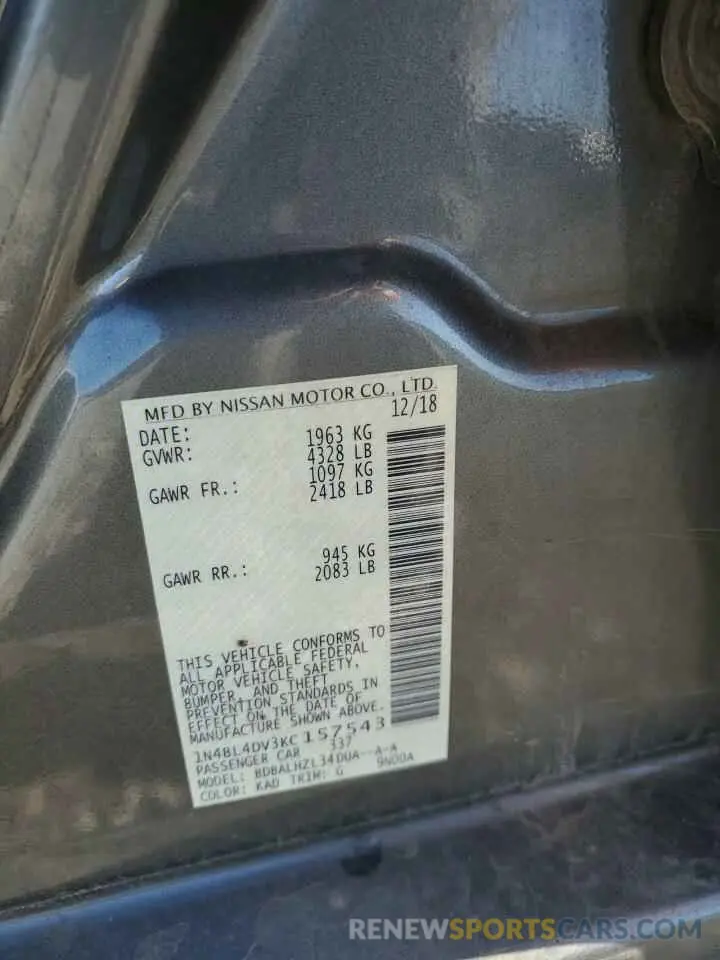 13 Photograph of a damaged car 1N4BL4DV3KC157543 NISSAN ALTIMA 2019