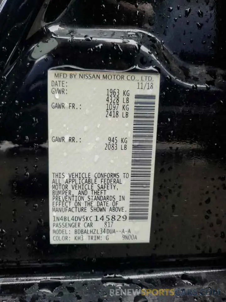 13 Photograph of a damaged car 1N4BL4DV5KC145829 NISSAN ALTIMA 2019