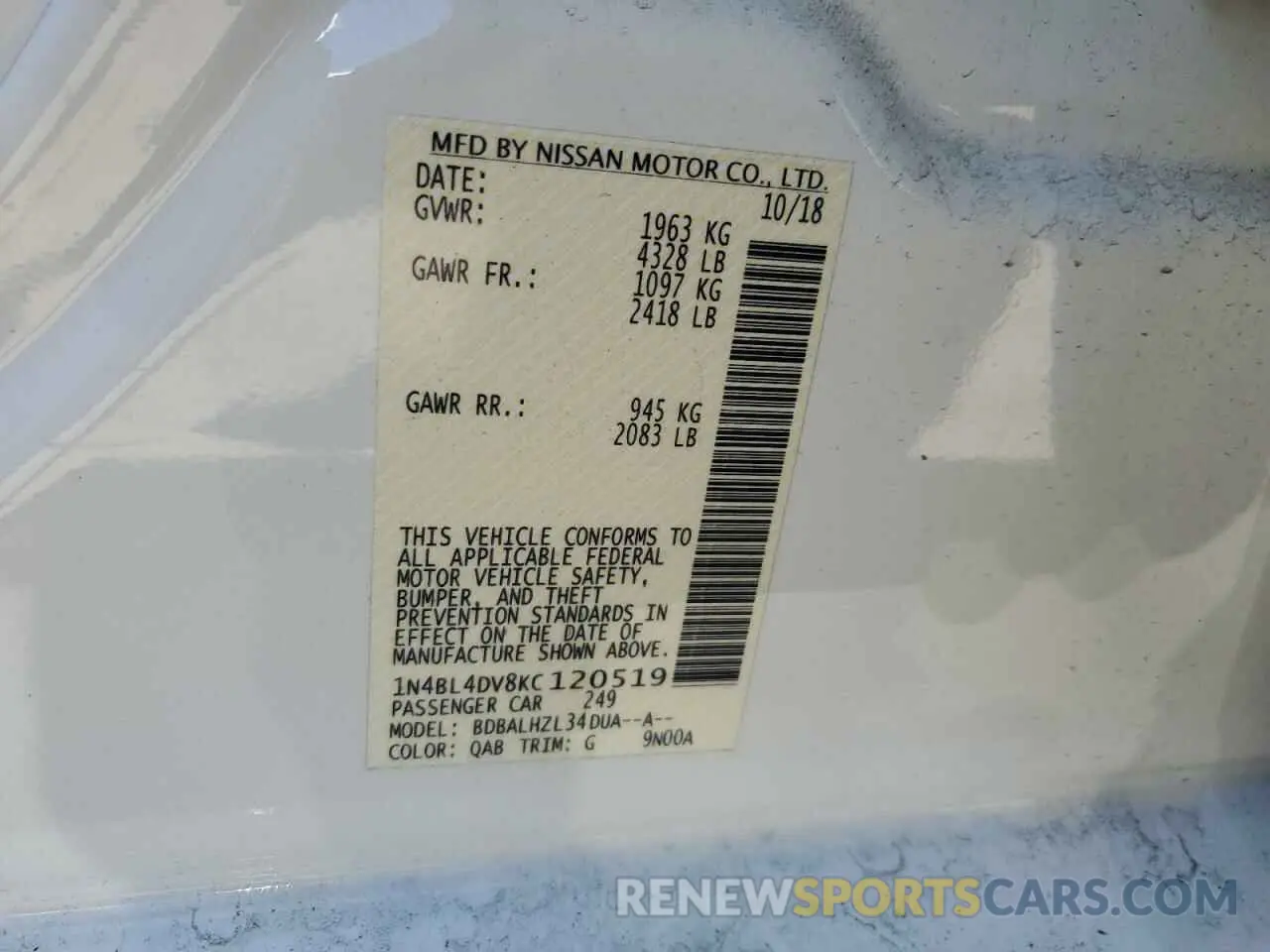 12 Фотография поврежденного автомобиля 1N4BL4DV8KC120519 NISSAN ALTIMA 2019