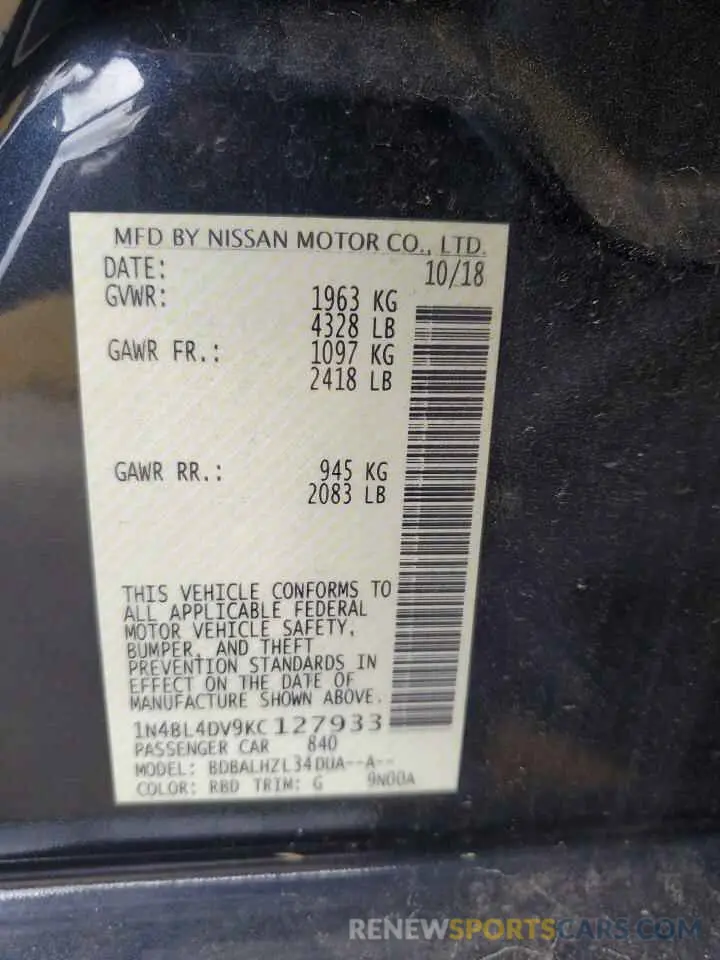 12 Фотография поврежденного автомобиля 1N4BL4DV9KC127933 NISSAN ALTIMA 2019