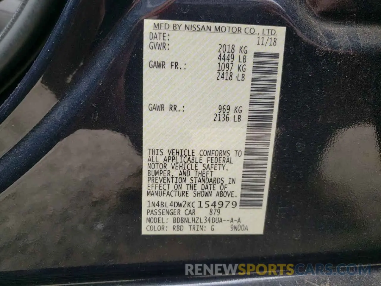 13 Фотография поврежденного автомобиля 1N4BL4DW2KC154979 NISSAN ALTIMA 2019