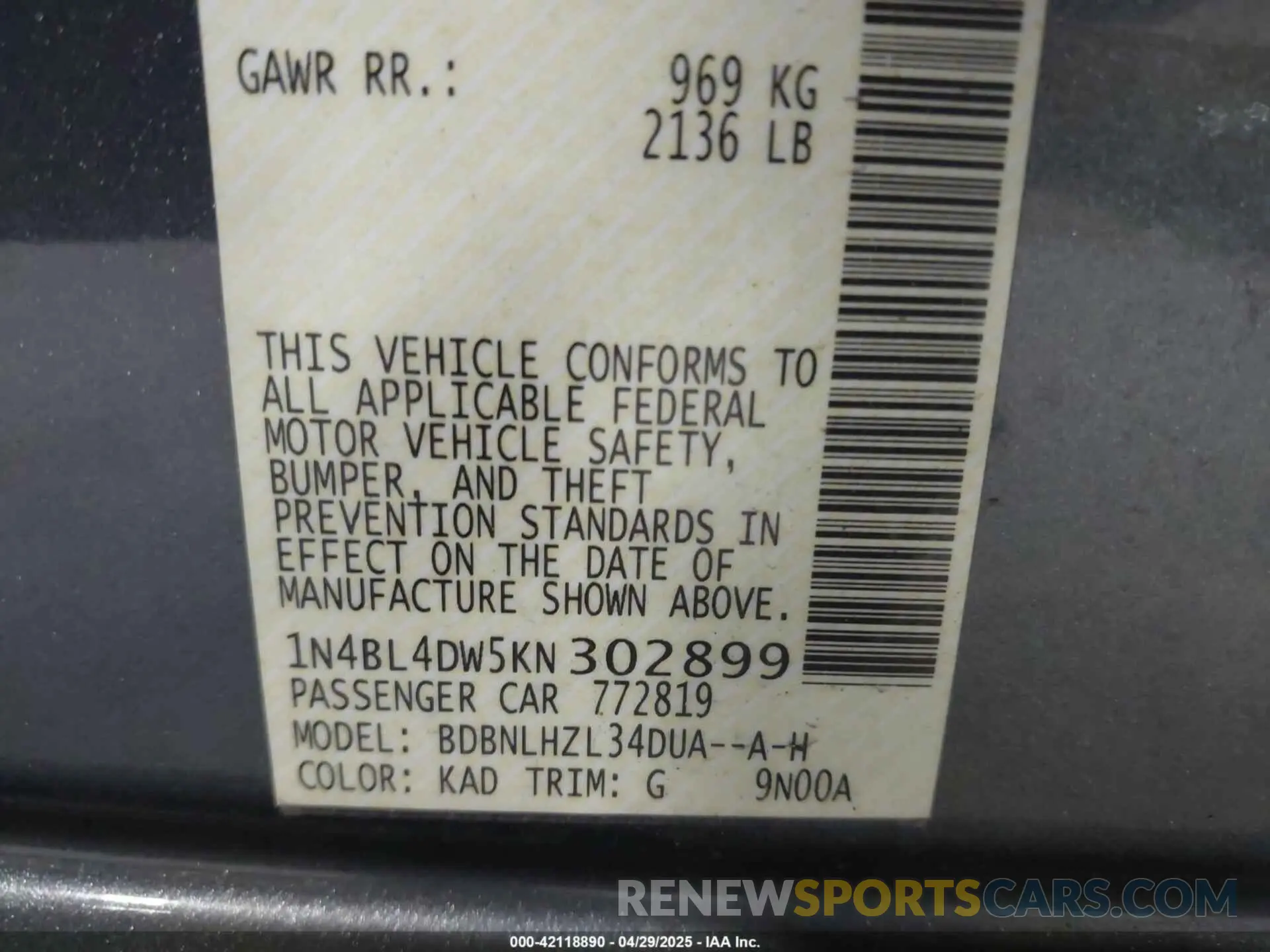 9 Фотография поврежденного автомобиля 1N4BL4DW5KN302899 NISSAN ALTIMA 2019