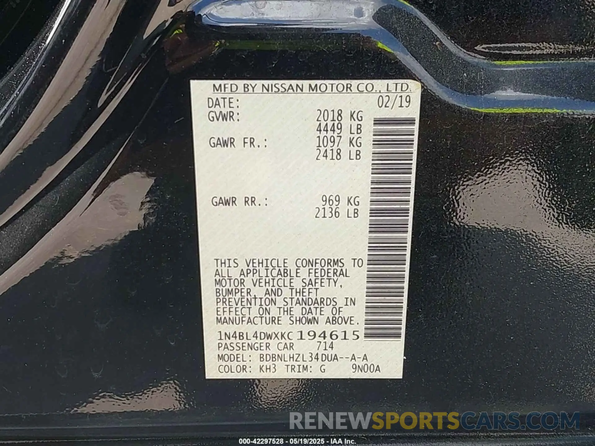 9 Photograph of a damaged car 1N4BL4DWXKC194615 NISSAN ALTIMA 2019