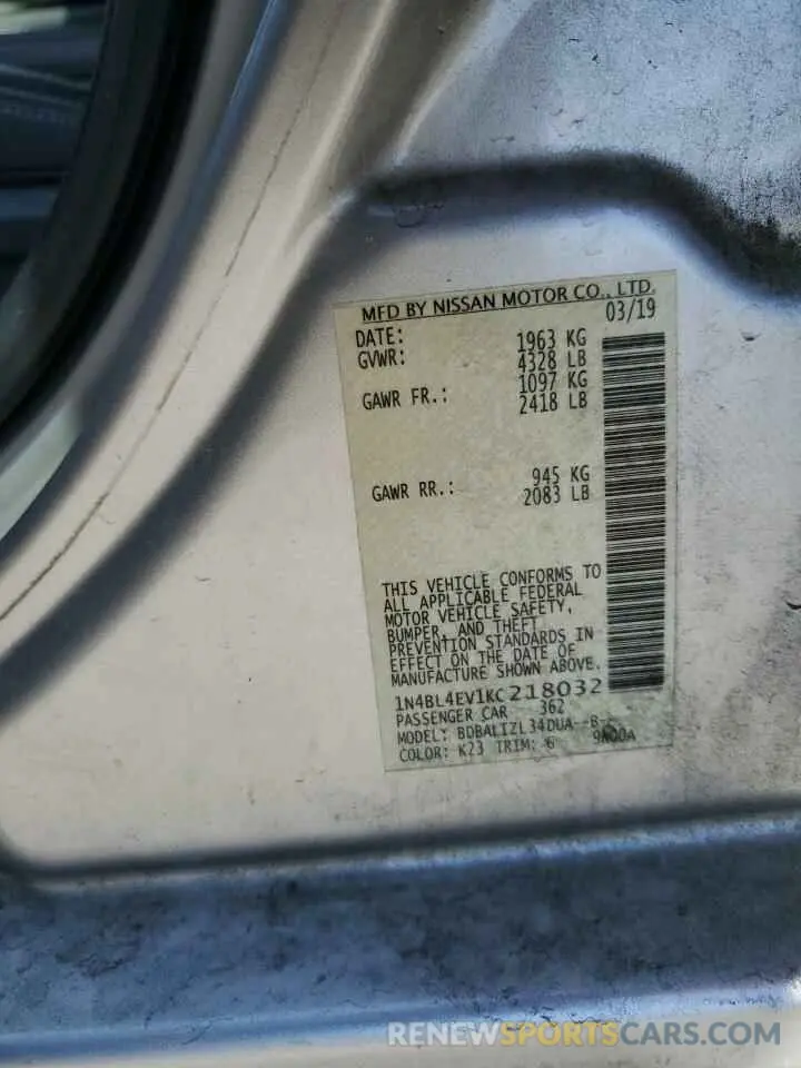 14 Photograph of a damaged car 1N4BL4EV1KC218032 NISSAN ALTIMA 2019
