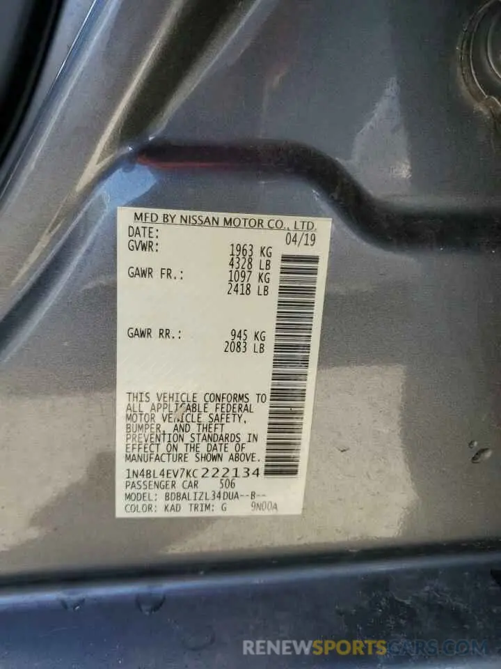 14 Photograph of a damaged car 1N4BL4EV7KC222134 NISSAN ALTIMA 2019