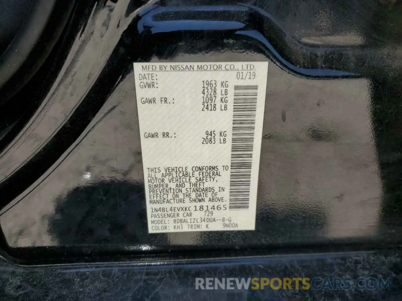 14 Photograph of a damaged car 1N4BL4EVXKC181465 NISSAN ALTIMA 2019