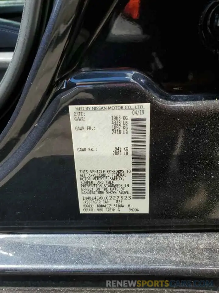 12 Photograph of a damaged car 1N4BL4EVXKC227523 NISSAN ALTIMA 2019