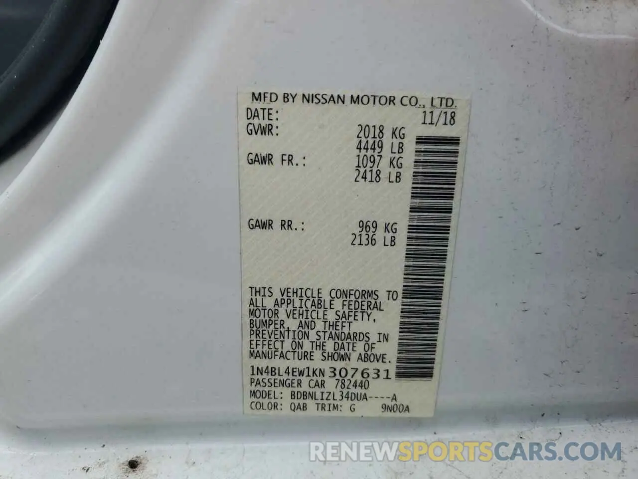 14 Photograph of a damaged car 1N4BL4EW1KN307631 NISSAN ALTIMA 2019