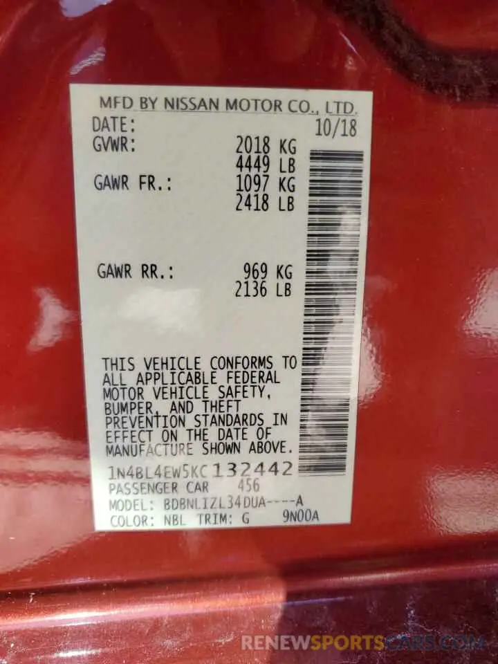 14 Photograph of a damaged car 1N4BL4EW5KC132442 NISSAN ALTIMA 2019