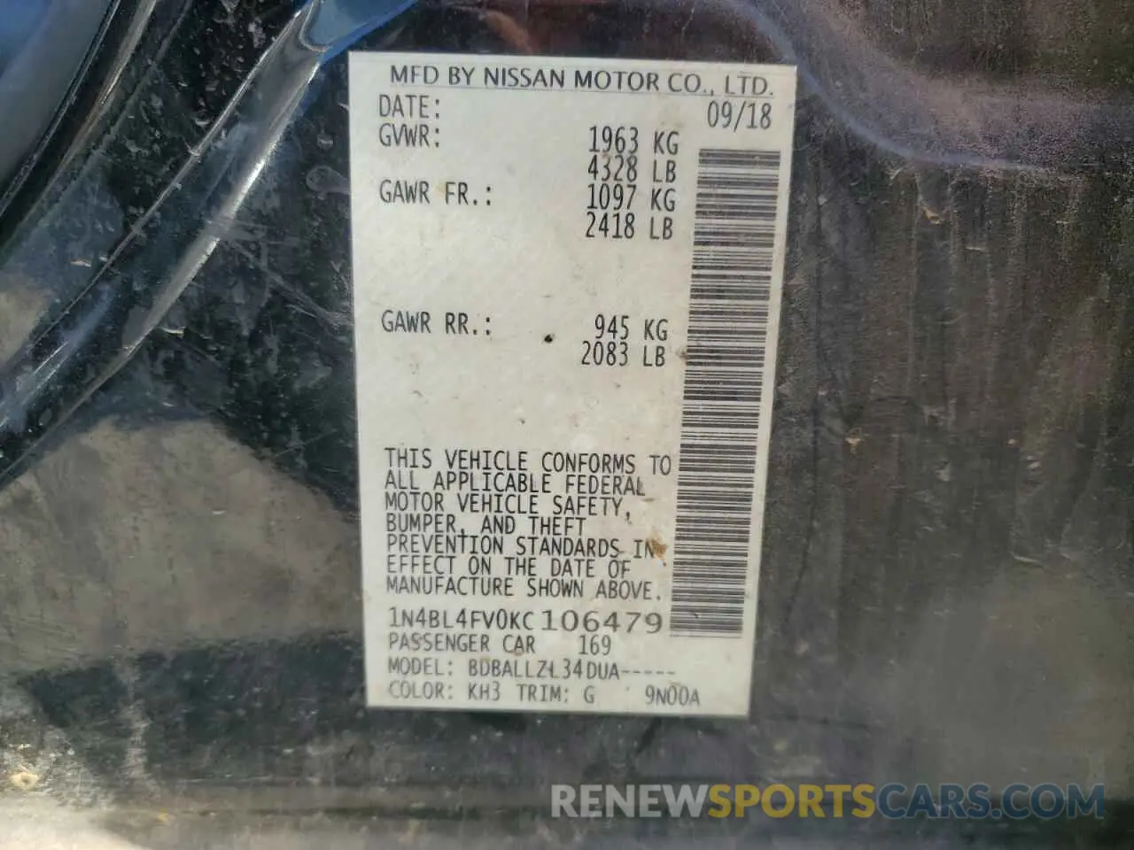 13 Photograph of a damaged car 1N4BL4FV0KC106479 NISSAN ALTIMA 2019