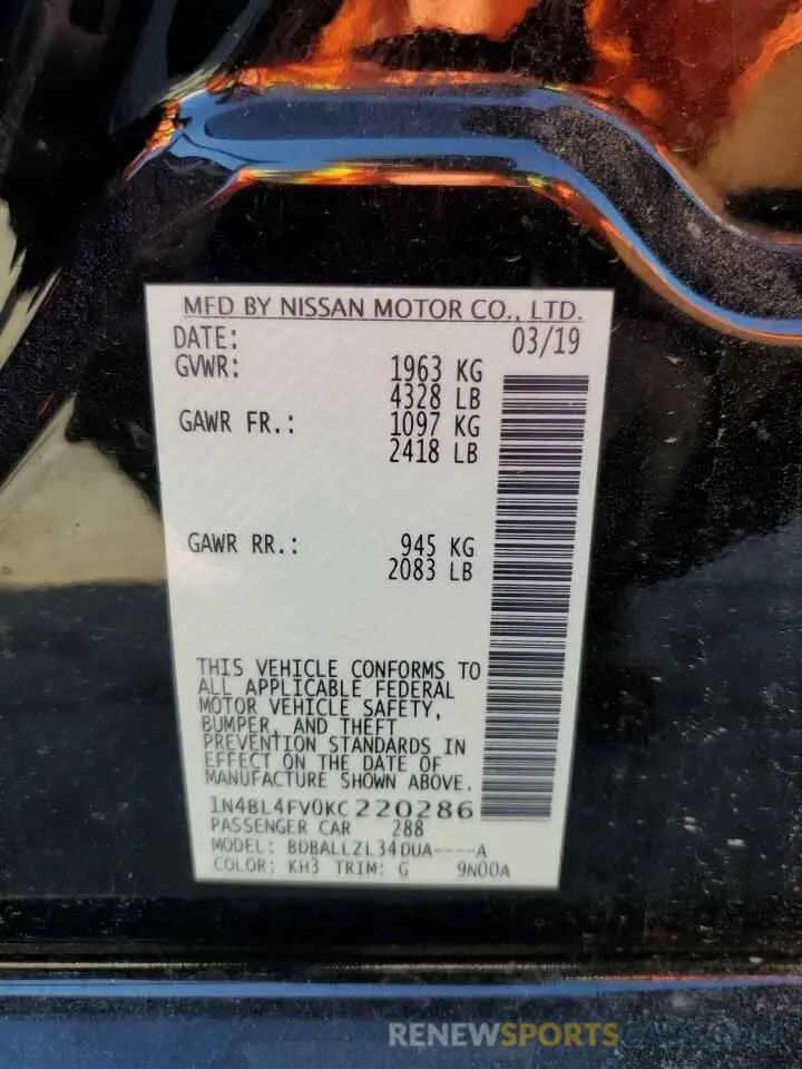 12 Фотография поврежденного автомобиля 1N4BL4FV0KC220286 NISSAN ALTIMA 2019