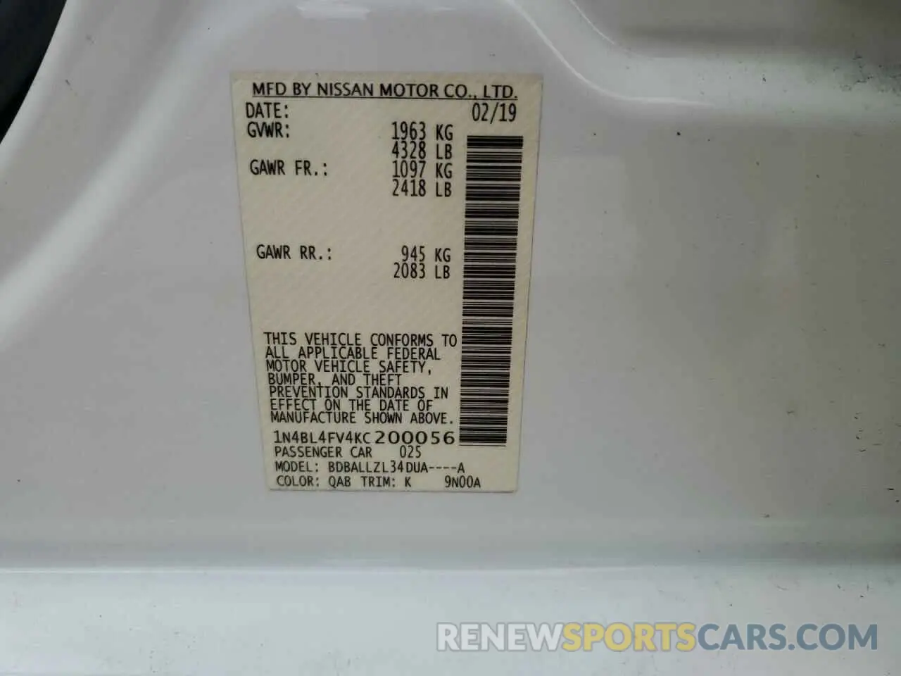 13 Фотография поврежденного автомобиля 1N4BL4FV4KC200056 NISSAN ALTIMA 2019