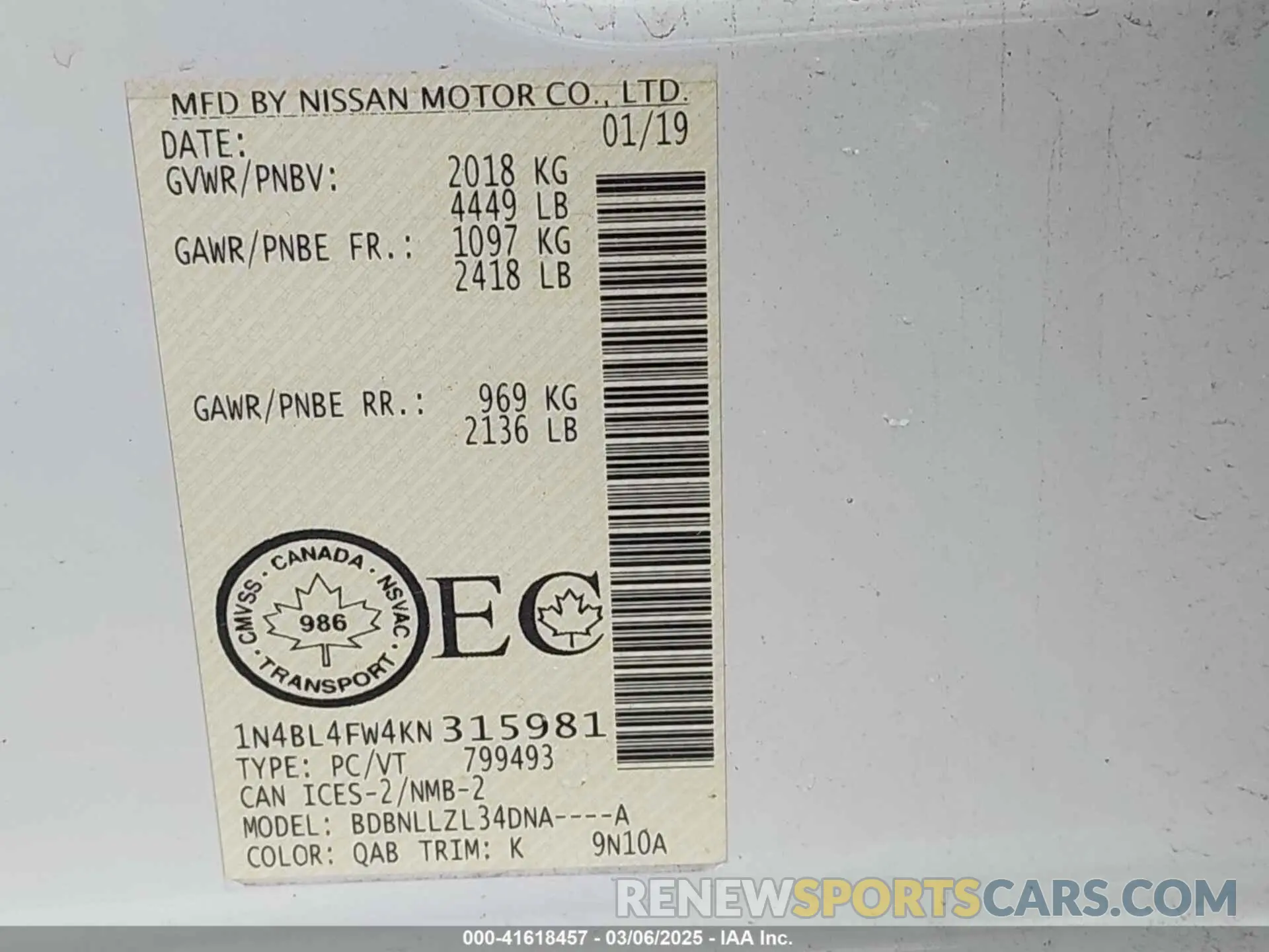 9 Фотография поврежденного автомобиля 1N4BL4FW4KN315981 NISSAN ALTIMA 2019