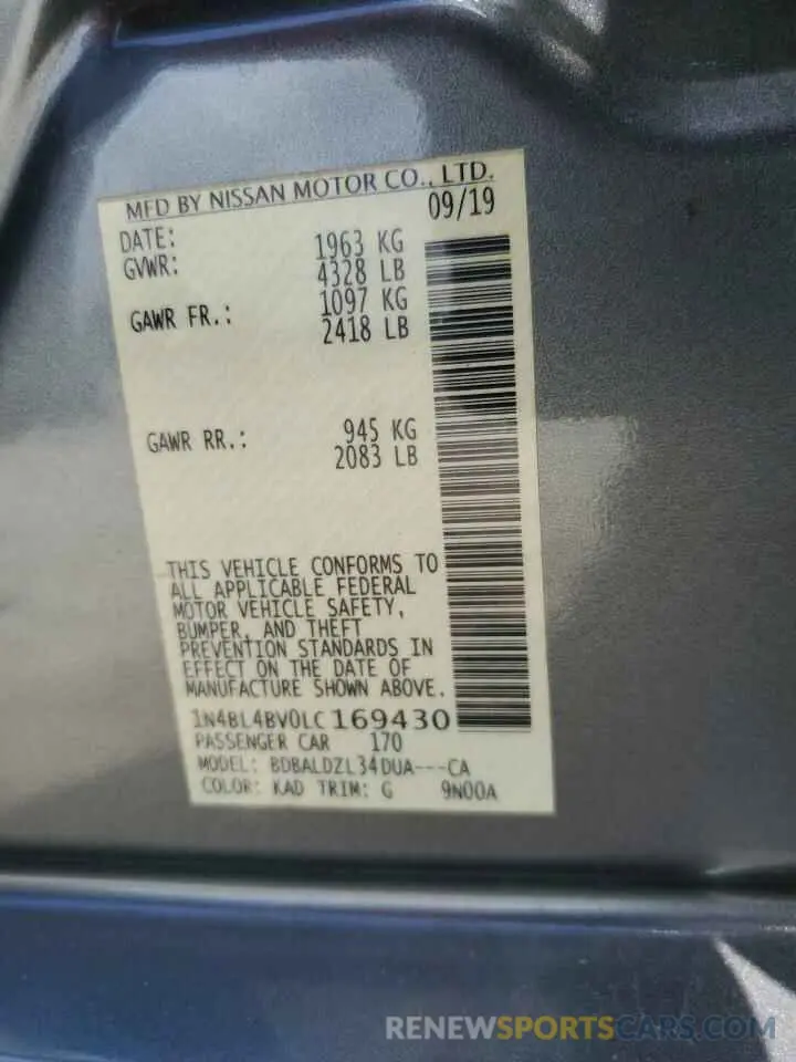12 Photograph of a damaged car 1N4BL4BV0LC169430 NISSAN ALTIMA 2020