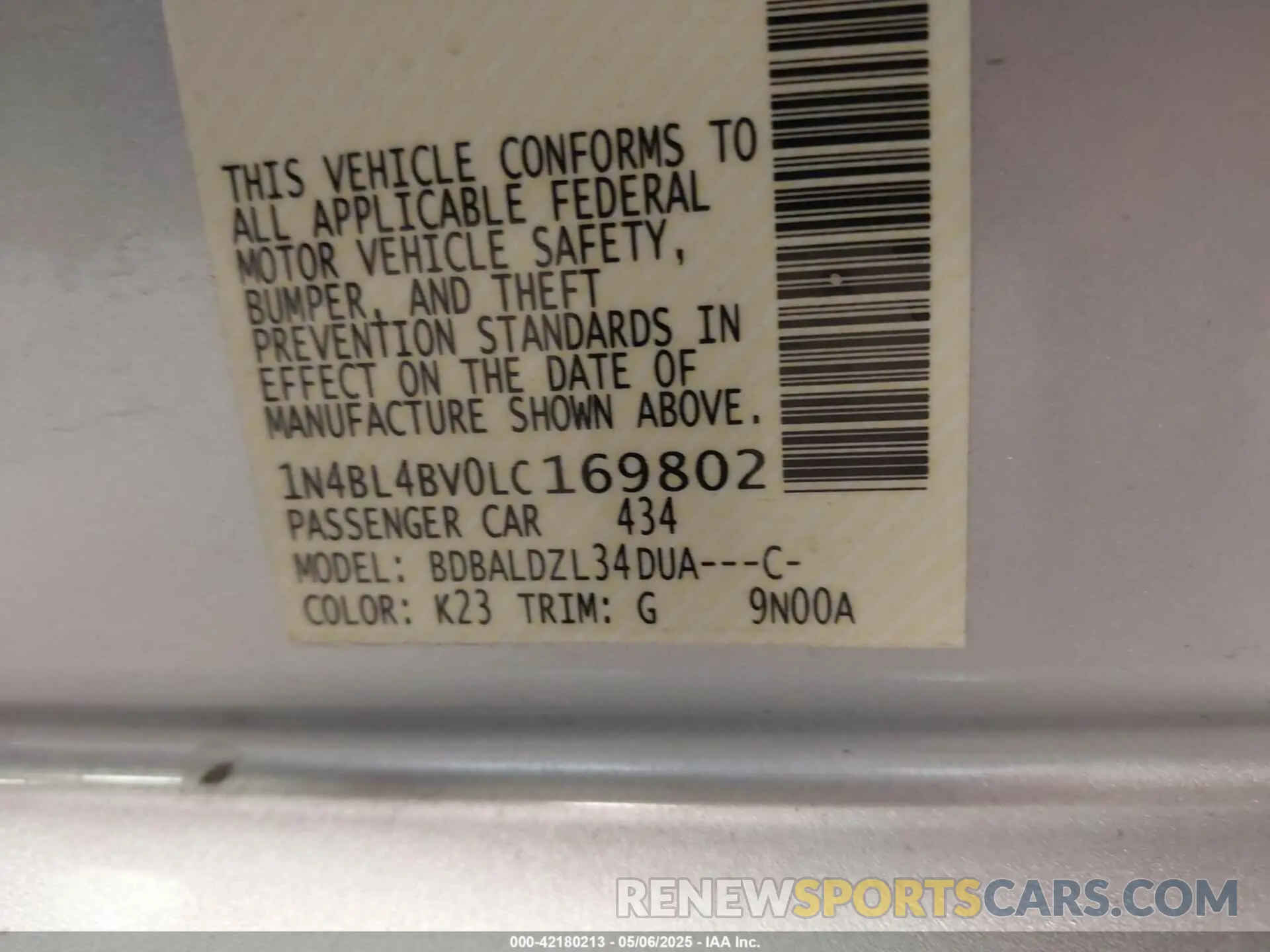 9 Photograph of a damaged car 1N4BL4BV0LC169802 NISSAN ALTIMA 2020