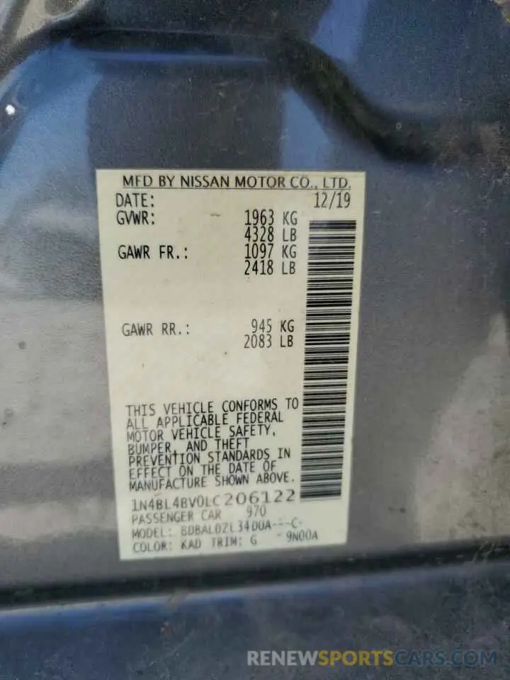 12 Фотография поврежденного автомобиля 1N4BL4BV0LC206122 NISSAN ALTIMA 2020