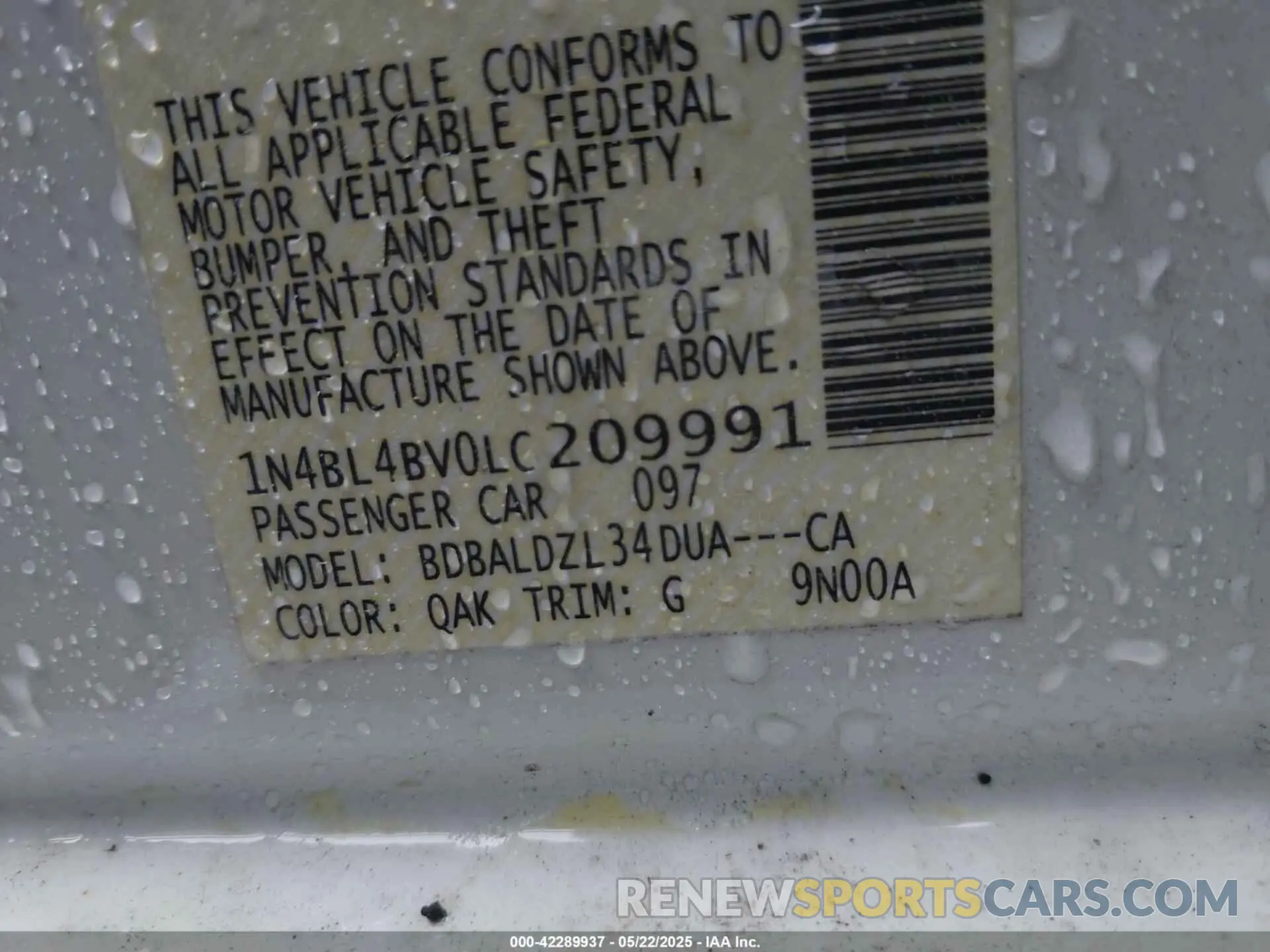 9 Photograph of a damaged car 1N4BL4BV0LC209991 NISSAN ALTIMA 2020