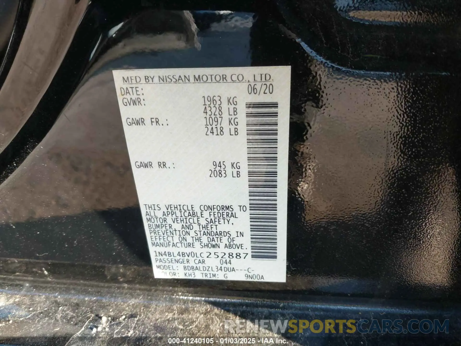 9 Фотография поврежденного автомобиля 1N4BL4BV0LC252887 NISSAN ALTIMA 2020