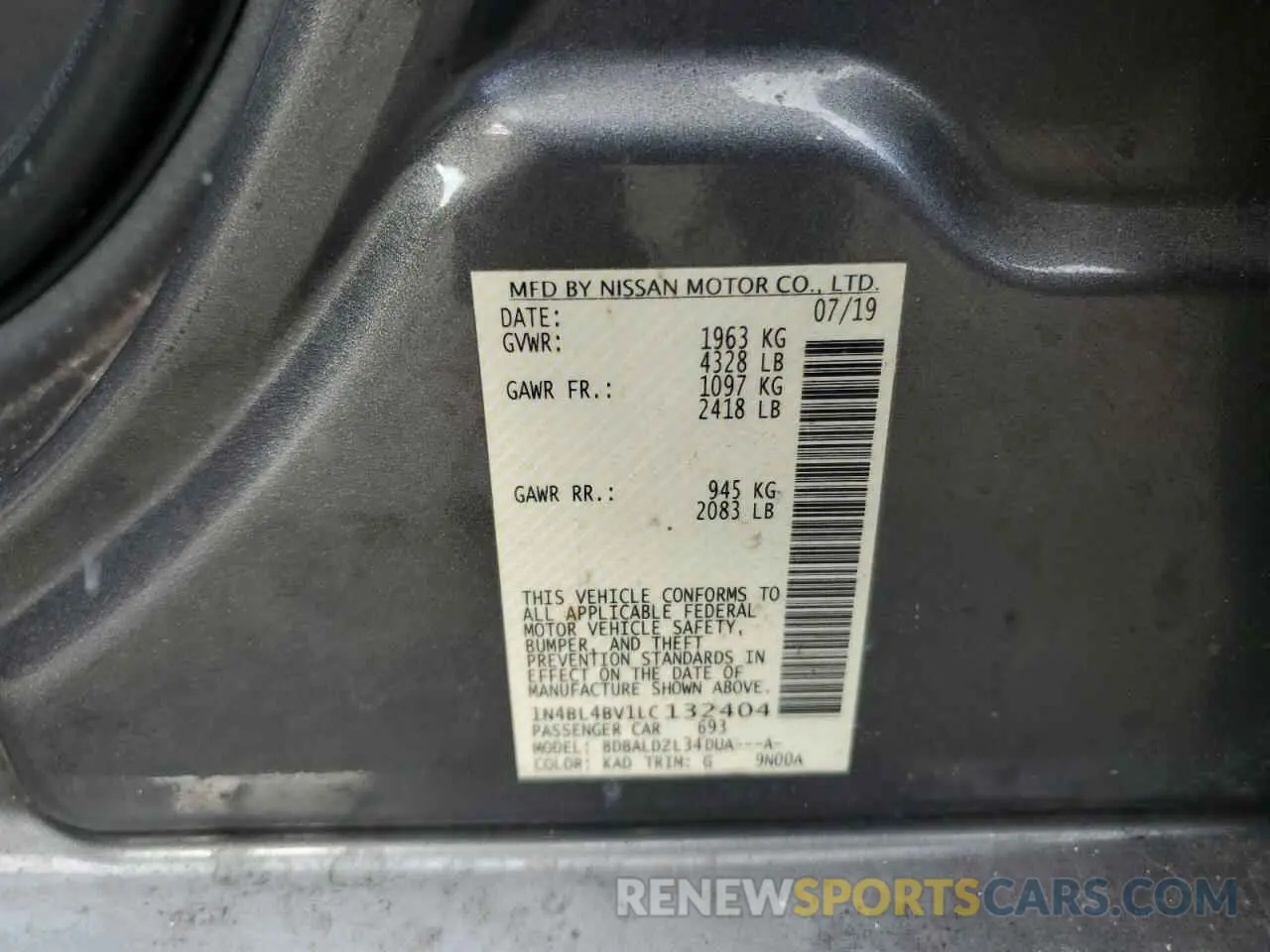 14 Фотография поврежденного автомобиля 1N4BL4BV1LC132404 NISSAN ALTIMA 2020